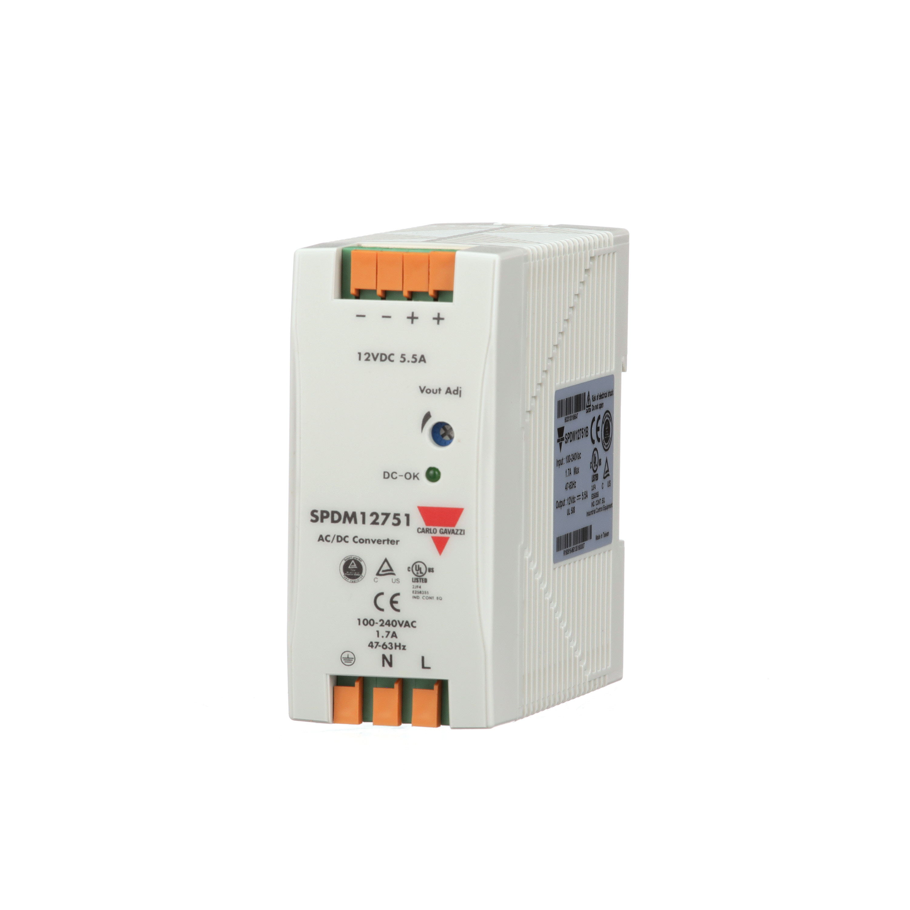 Carlo Gavazzi Switching Power Supply; 24VDC OUT; 3A; 85-264VAC / 120-375VDC IN; Single-Phase; DIN Rail Mount